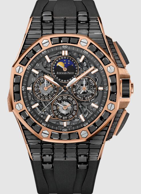 26583OR.SS.A002CA.01 Fake Audemars Piguet Royal Oak OffShore Grande Complication Pink Gold Black Sapphire Skeleton watch